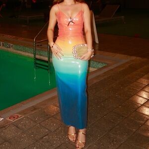 Rainbow Sequin Starfish Brooch Midaxi Dress